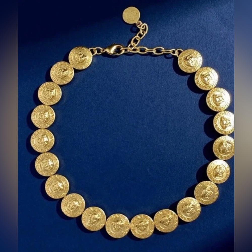 Versace Medusa necklace gold Medallion choker greek key vintage chain Italy